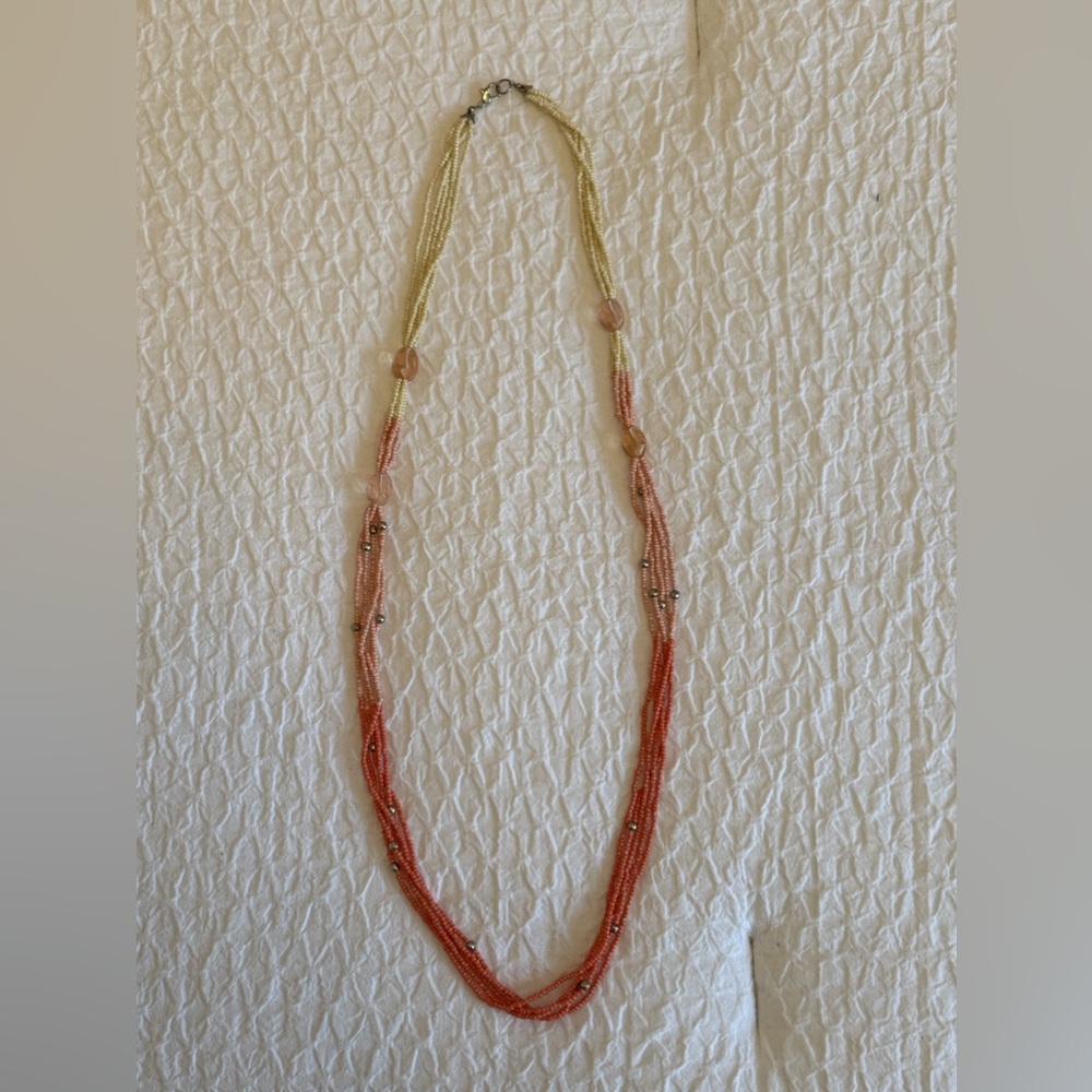 Multi-Strand Beaded Necklace – Peach & Cream - Picture 2 of 4